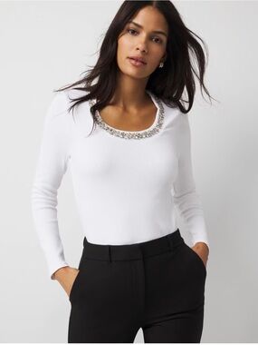 White House Black Market rhinestone scoop neck tee
